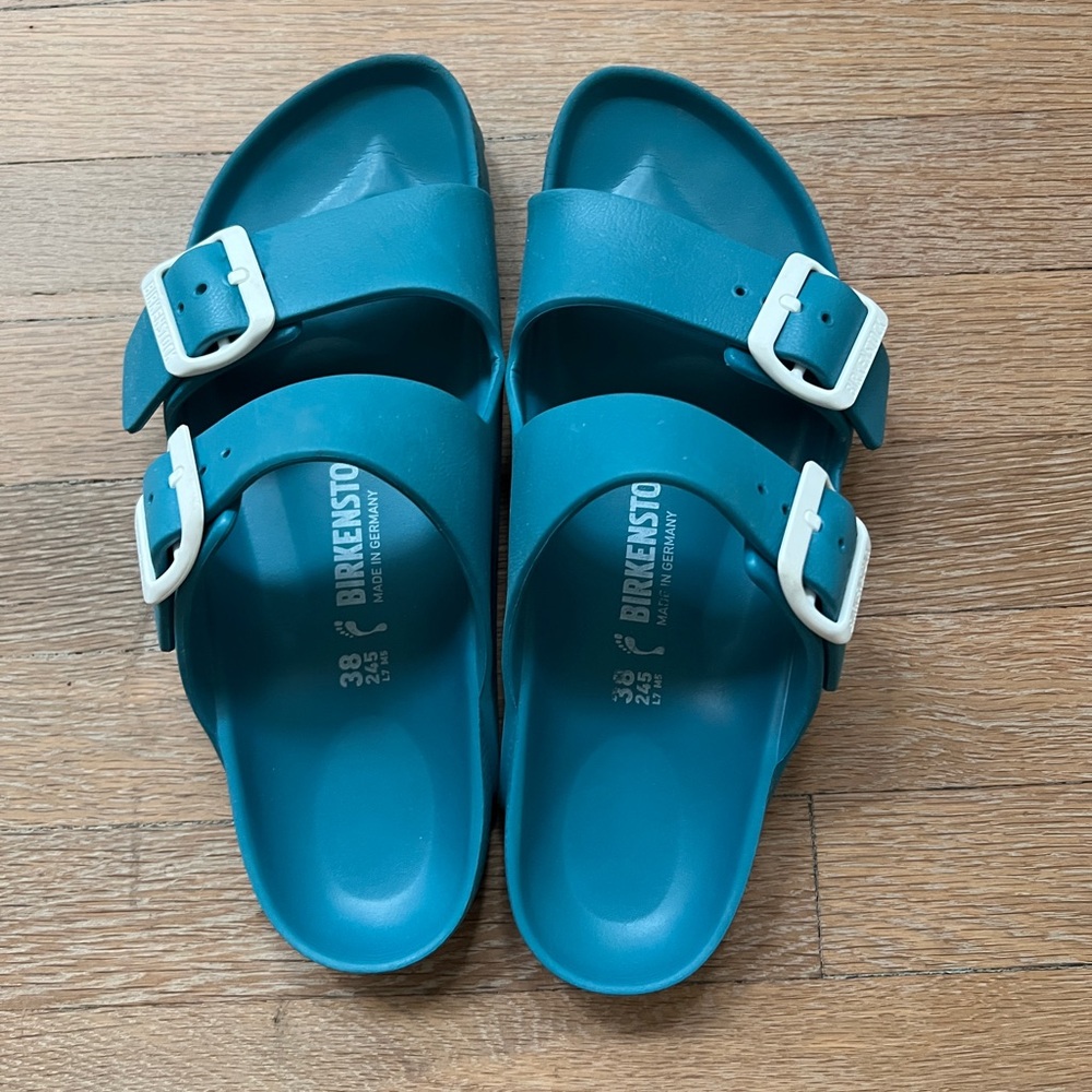 Birkenstock women’s Arizona Essentials EVA; Turquoise